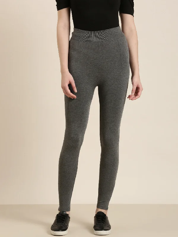 Women Grey Solid Leggings