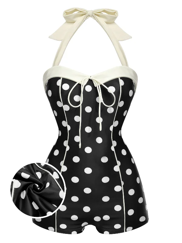 Black 1950s Polka Dots Halter Swimsuit