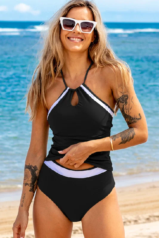 Color Block Patchwork Tummy Control Tankini Set