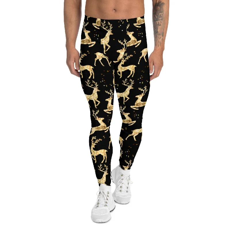 Golden Reindeers Print Men's Leggings