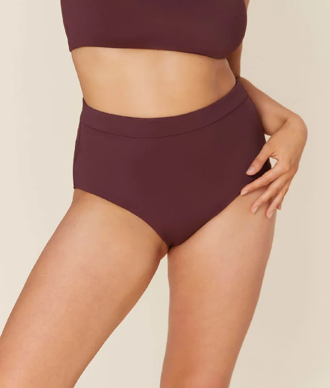 The Wide Band High Waist Bikini Bottom - Eco Nylon - Cacao