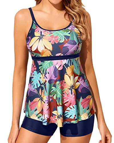 Two Piece Tankini with Tummy Control Women's Swimsuit Set with Boy Shorts