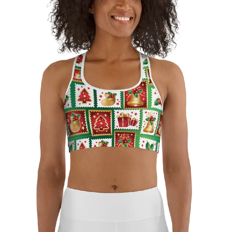 Christmas Stamps Sports Bra