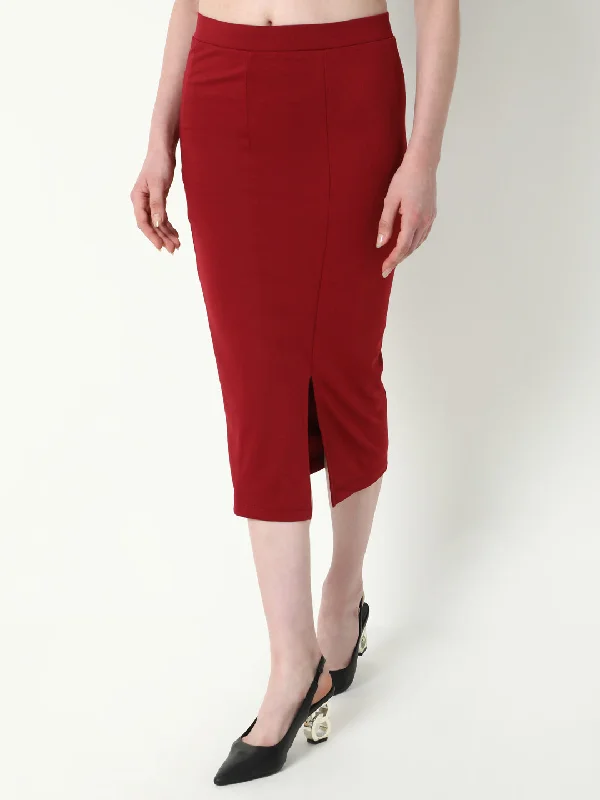 Women Red Solid Pencil Skirt