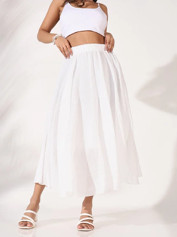 Women White Solid Flared Skirt