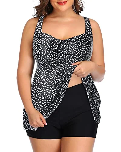 Slimming Swimsuits Tankini Swimsuits Shorts-Black White Dots