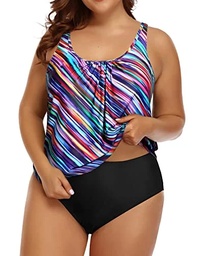 Slim Appearance Blouson Tankini Swimsuit For Women-Color Oblique Stripe