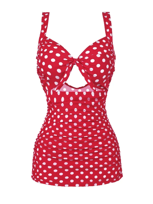 Red 1940s Polka Dot Strap One-Piece Swimsuit