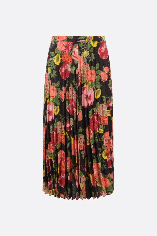 floral print wool blend pleated skirt