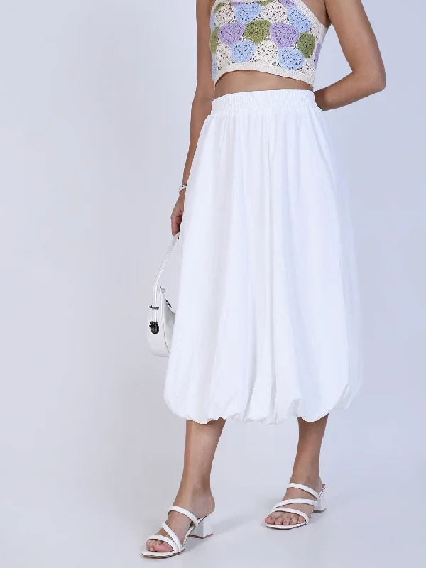 Women White Solid Balloon Skirt