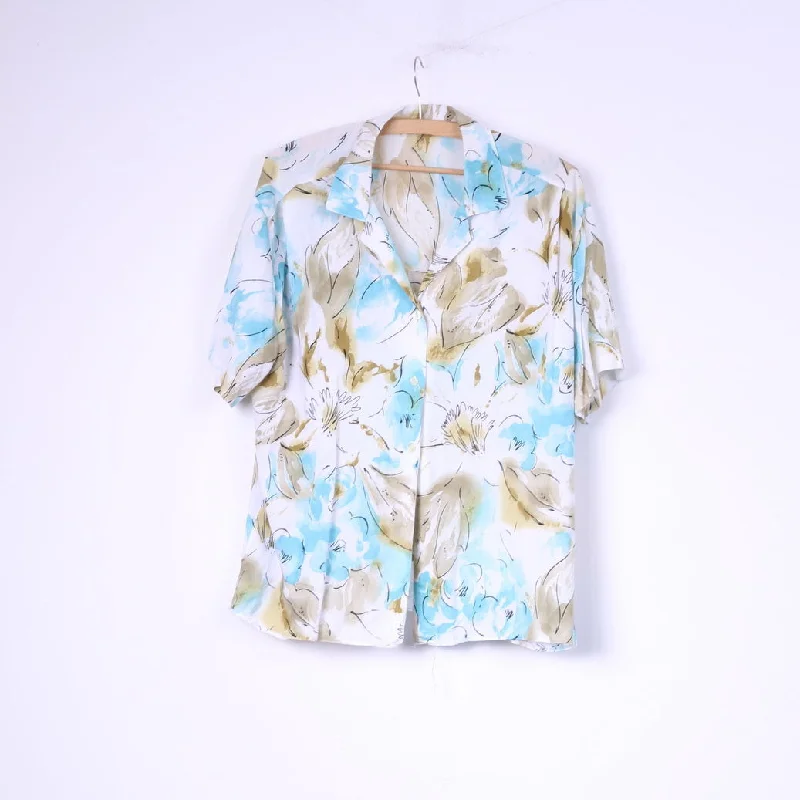 Vintage Women XL Casual Shirt Flower Print Short Sleeve Top White Sporty Women's Athleisure Vintage Women XL Casual Shirt Flower Print Short Sleeve Top White Sporty Women's Athleisure