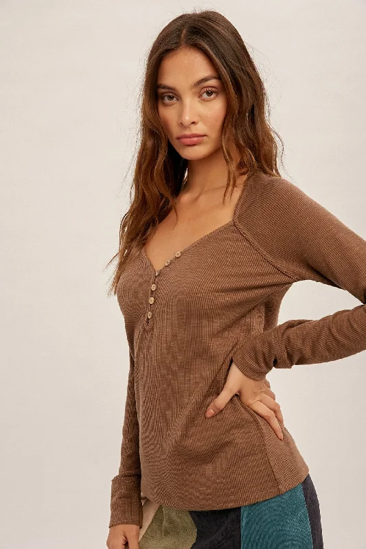Raglan Mocha Thermal Vintage Women's 1970S 