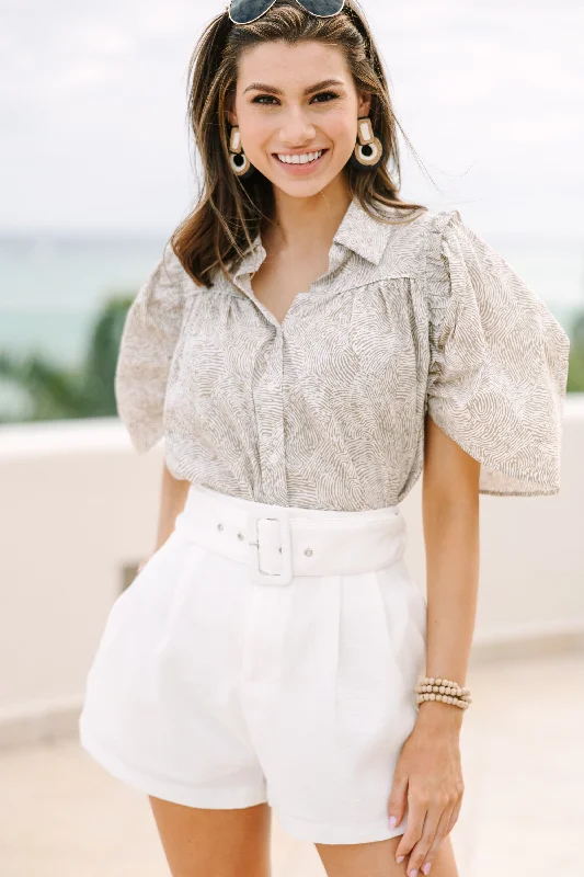 That's All You Taupe Brown Blouse Vacation