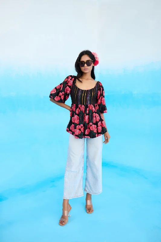 Black Rose Peplum Top Artistic Women's Avant - 