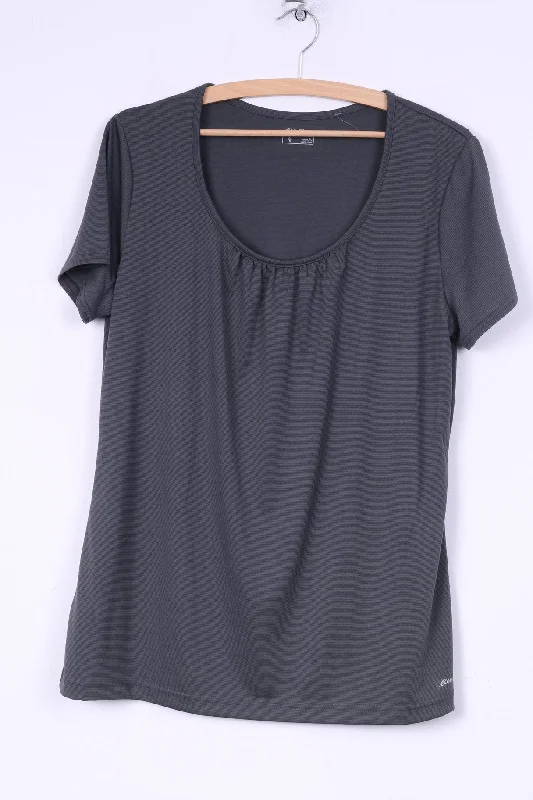 Eddie Bauer Womens XL Shirt Grey Sccop Neck Striped Freedry Top Polished Women's Silk