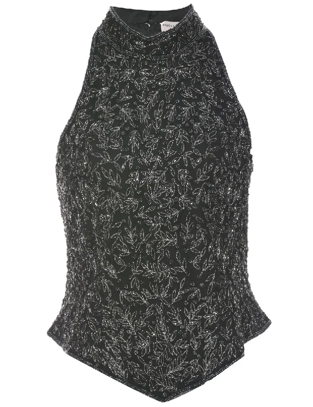 Silk Beaded Evening Top - M Modern Women's Tech