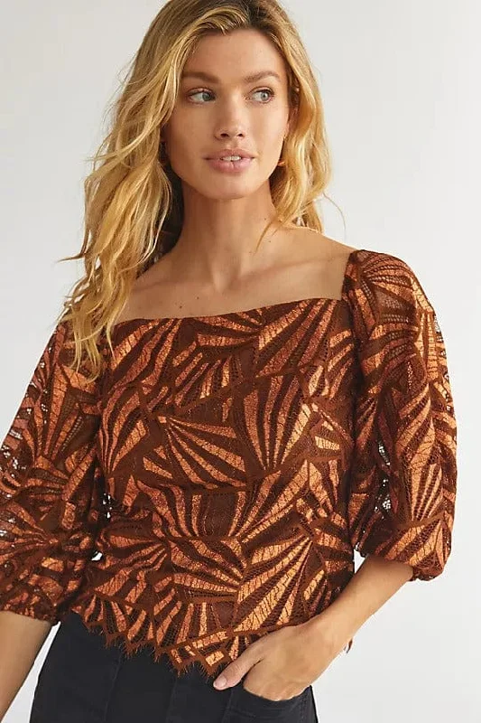 Shine Lace Blouse – Copper Metallic Sleek Women's Metallic