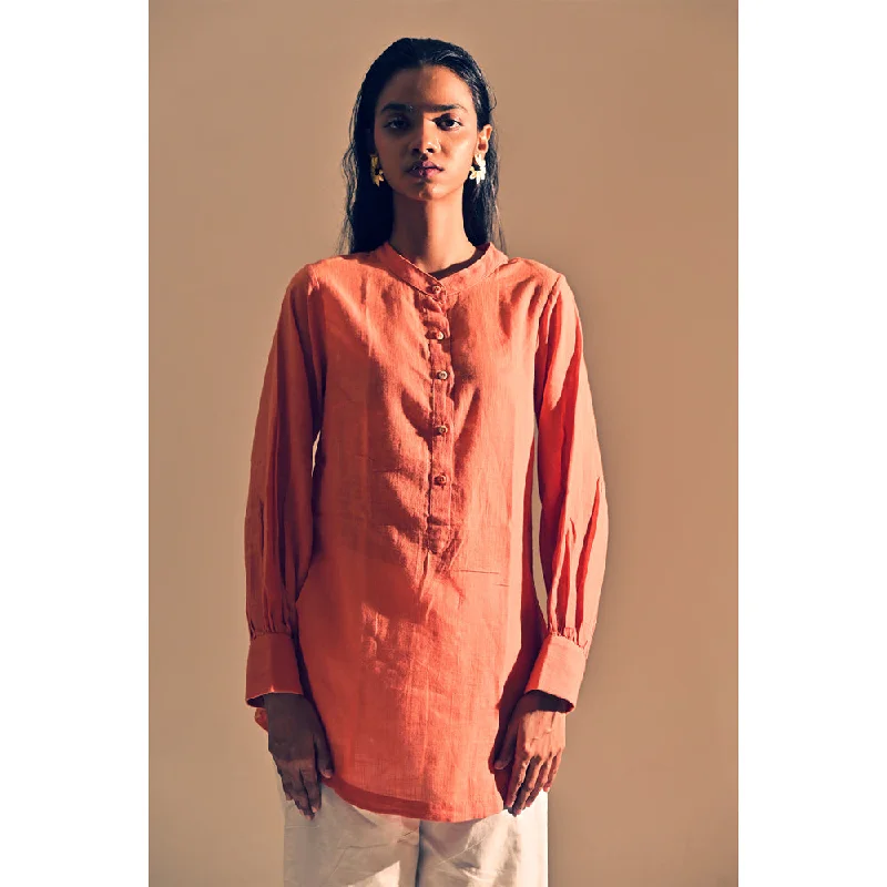 Orange Cotton Stripe Pattern Shirt Tunic Cool Women's Distressed