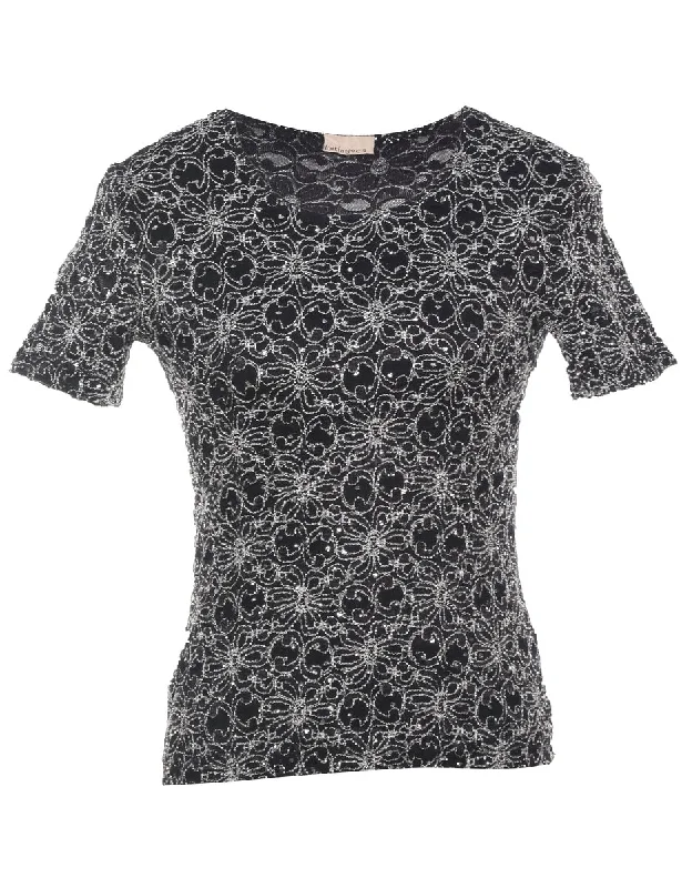 Floral Evening Top - S Sleek Women's Metallic