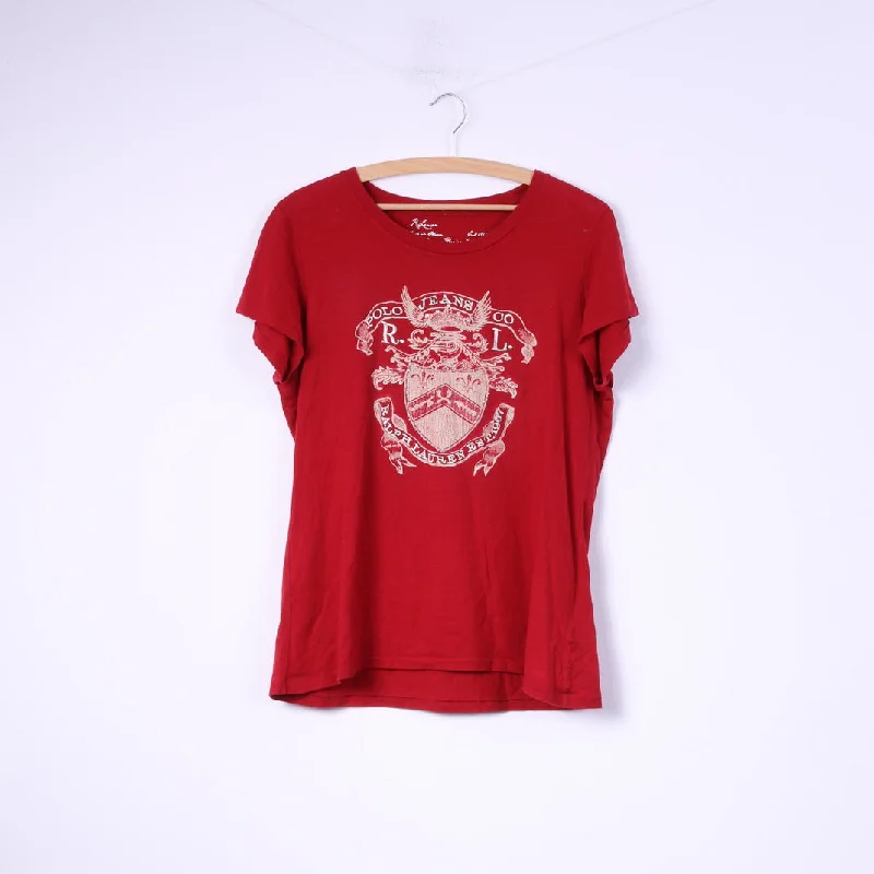 Polo Ralph Lauren Women XL Shirt Red Cotton Crew Neck Graphic Top European