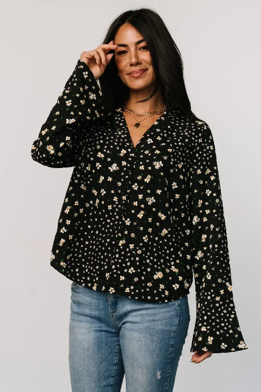 Thelma Button Blouse | Black Print Refined Women's Classic 