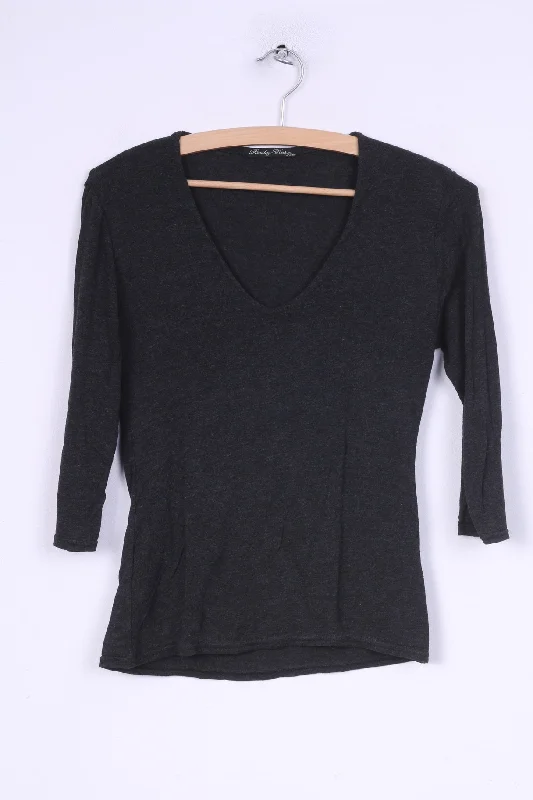 Randez Vous Womens S T4 Shirt Long Sleeve V Neck Black Earthy Women's Hemp - based
