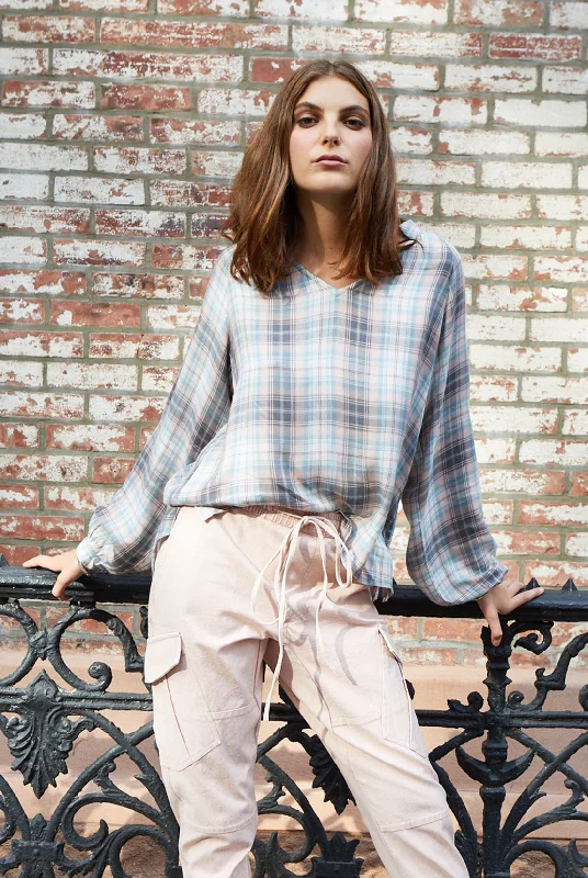 Holly Plaid V-Neck Blouse Sustainable Organic