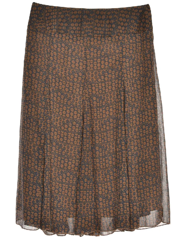 Printed Dark Brown Maxi Skirt - M Cool Women's Skate