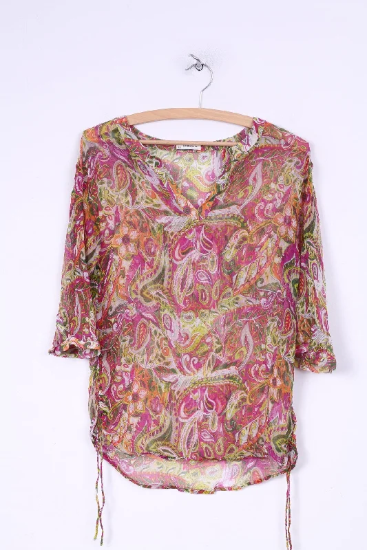 More& More Womens 34 XS Blouse Transparent Long Sleeve Multi Print V Neck Mulicolor Classic Women's Pin - striped
