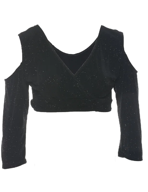 Sparkly Cropped Black Party Top - S Confident Women's Power