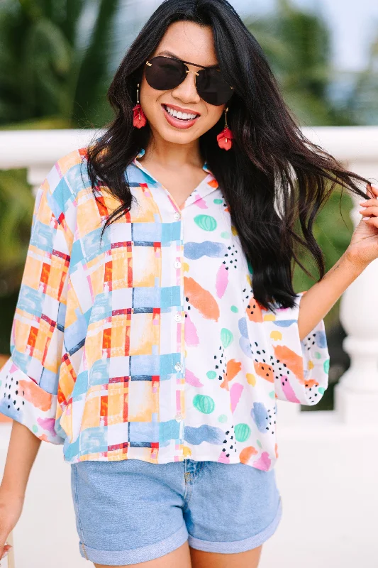 The Time Is Here Blue Abstract Blouse Geometric