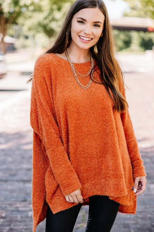 Think It Over Brick Orange Fuzzy Tunic Business