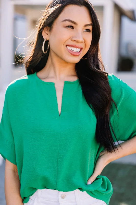 The Slouchy Kelly Green Relaxed Top Polished Women's Silk