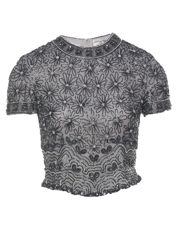 Embellished Silk Party Top - S Relaxed Women's 
