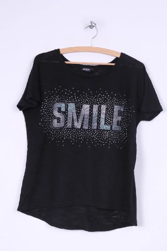 Janina Womens L T-Shirt Crew Neck Knitted Black Smaile Graphic Summer Top Sleek Women's Janina Womens L T-Shirt Crew Neck Knitted Black Smaile Graphic Summer Top Sleek Women's