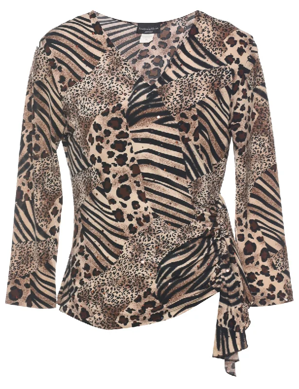 Leopard Print Top - M Vintage Women's 1970S 