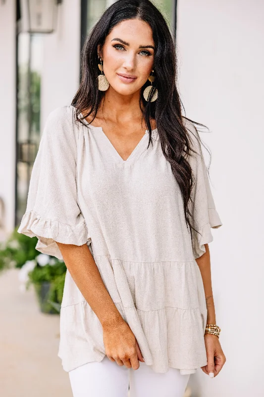 Tell It All Natural White Linen Top Rugged Women's Outdoor 