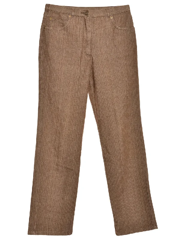 Zip Front Brown & White Striped Tapered Jeans - W30 L32 Compression