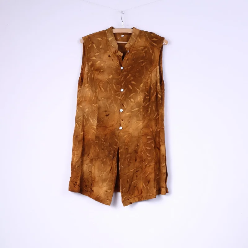 Vintage Women 40/42 M Tunic Shirt Stand-Up Collar Detailed Buttons Mustard Youthful Women's Pop