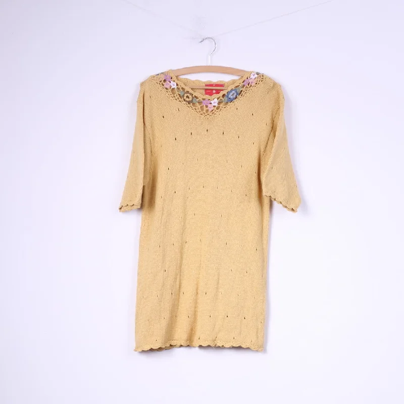 Freebody Womens S Sweater Knitwear Yellow Top Short Sleeve Sporty Women's Tennis