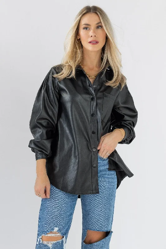 Faux Real Black Faux Leather Top - Final Sale Feminine Women's Style 