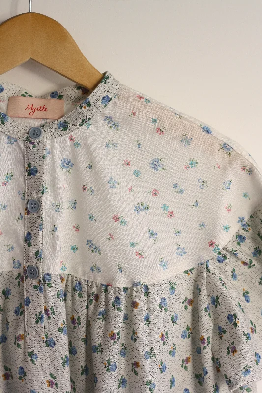 Addie Blouse - Baby Blue/Pindot Floral Compression