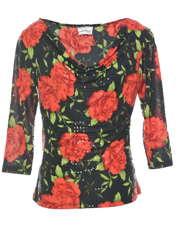 Floral Evening Top - L Monochromatic Office Style