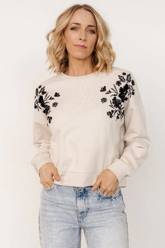 Ilaria Sweater | Natural + Black Floral British Gentlewoman Style