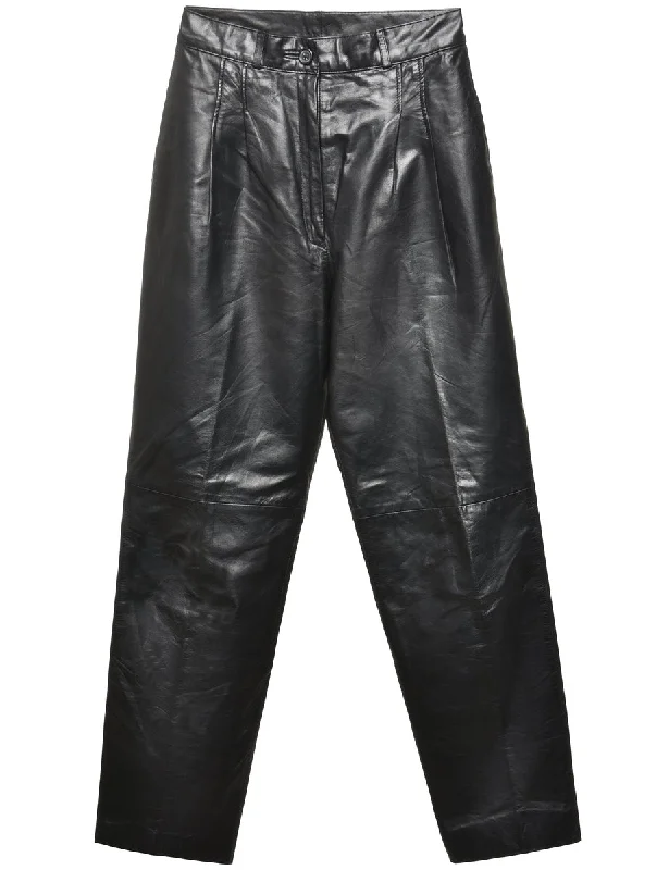 Black Leather Trousers - W22 L27 Casual Women's Japanese 