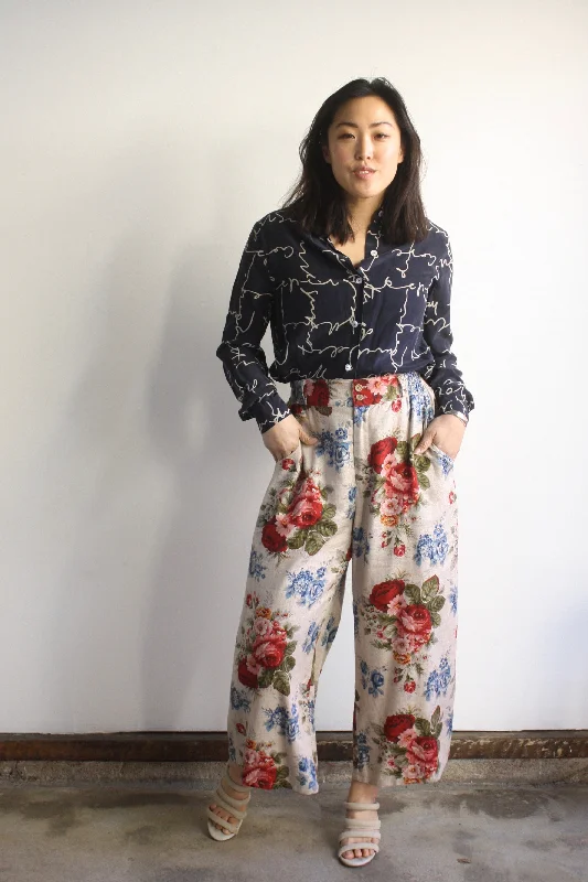 Script Print Silk Blouse Monochromatic All - in - one