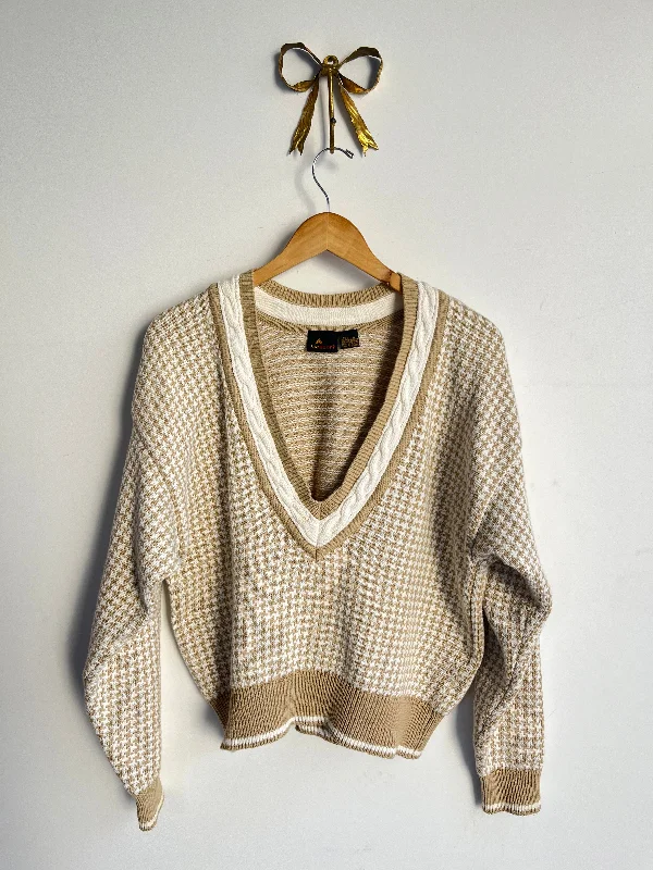 Deep-V Houndstooth Sweater Trendy Women's Oversized