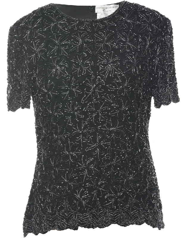 Silk Beaded Evening Top - L Refined Women's Velvet