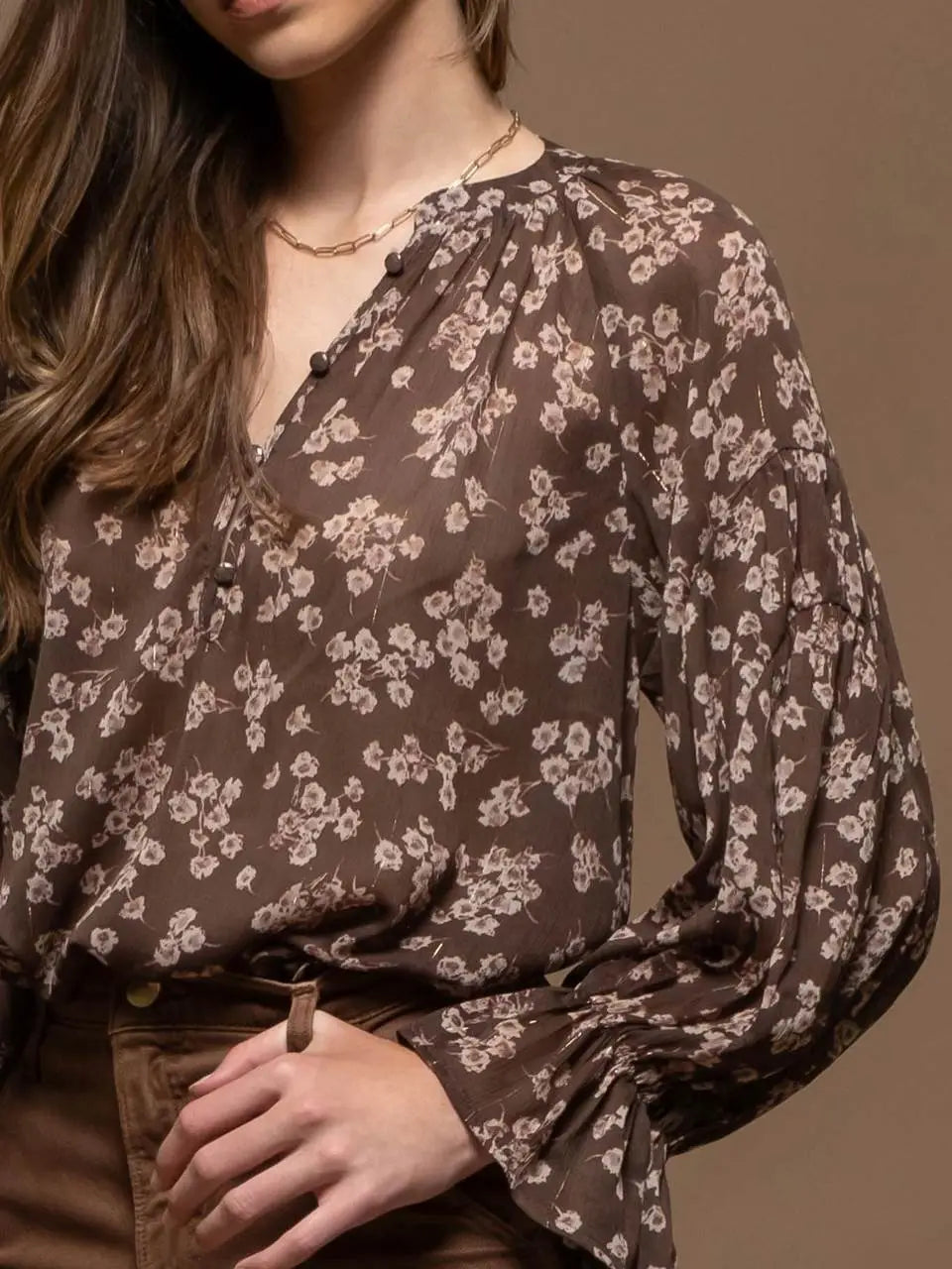 Chocolate Floral Blouse Women
