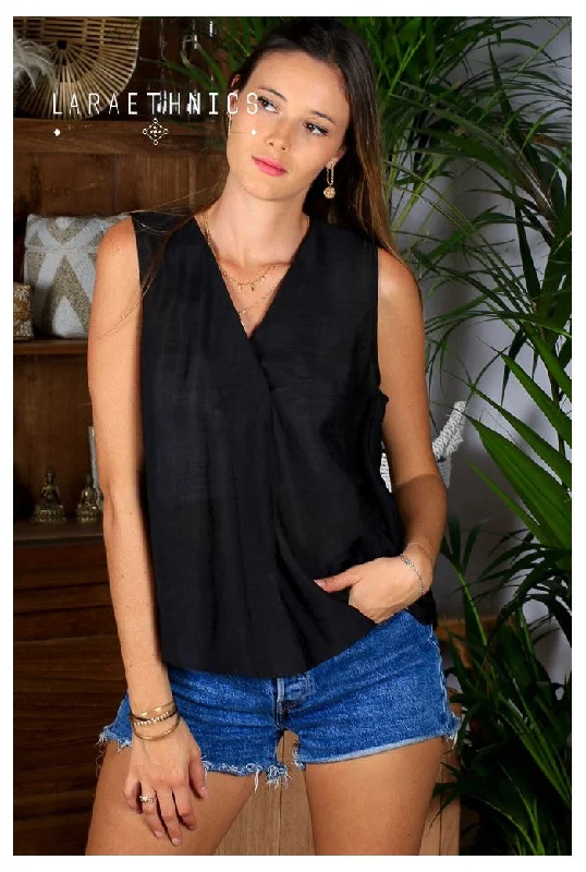 Lilly Black Slv Top Casual Women's Loose - fitting